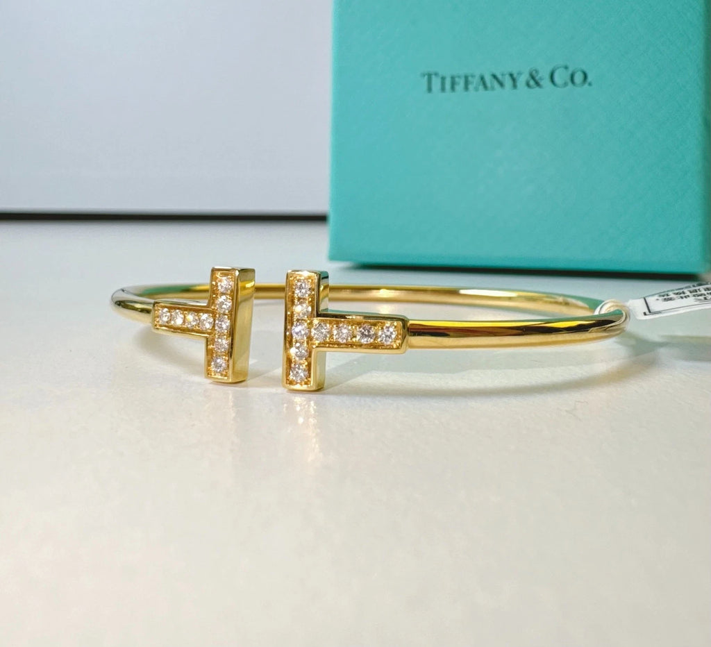 Tiffany &amp; Co. Tiffany T 18K Yellow Gold Wire Cuff Bracelet with Diamonds
