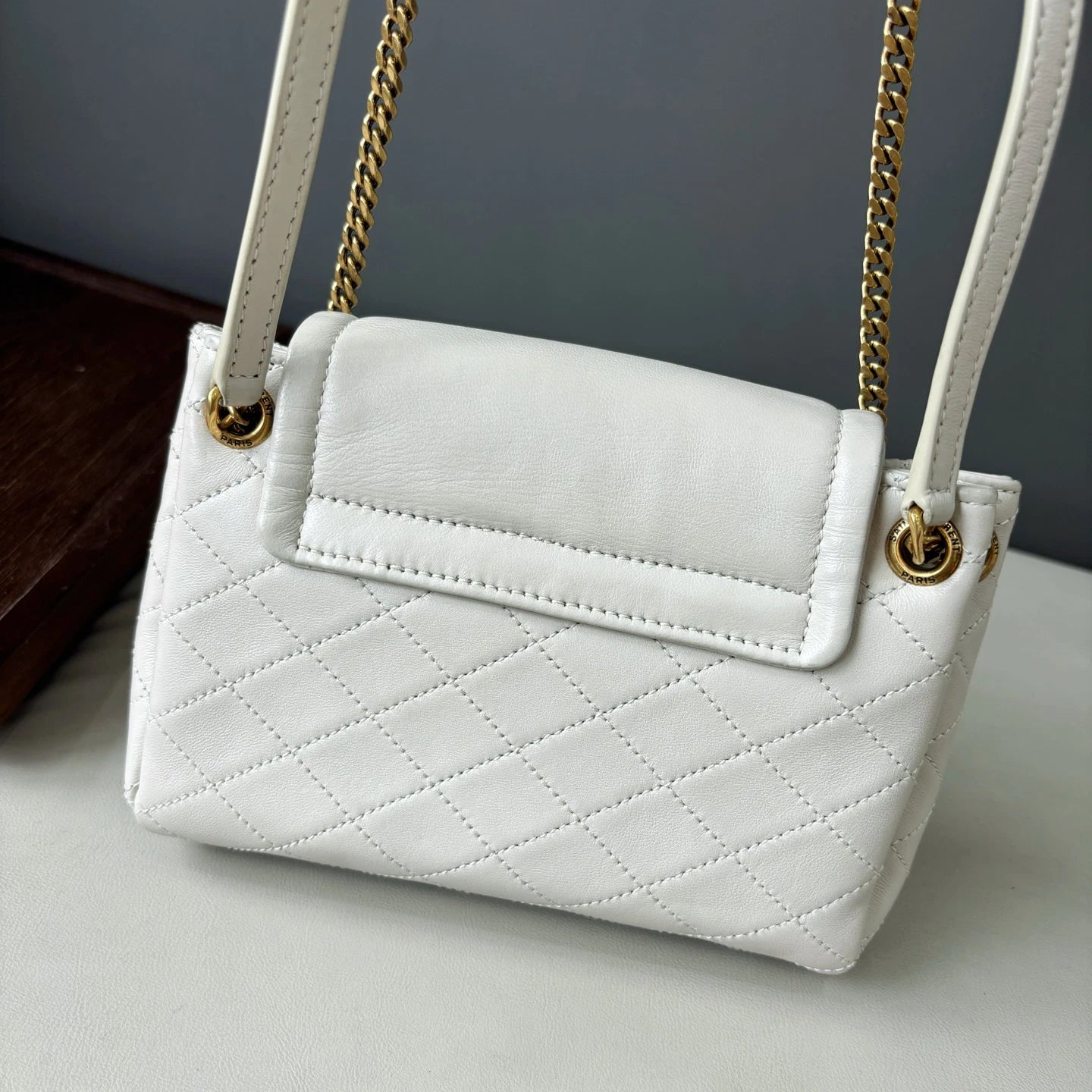 Authentic Saint Laurent Nolita Mini Gold Chain White Shoulder Bag Crossbody