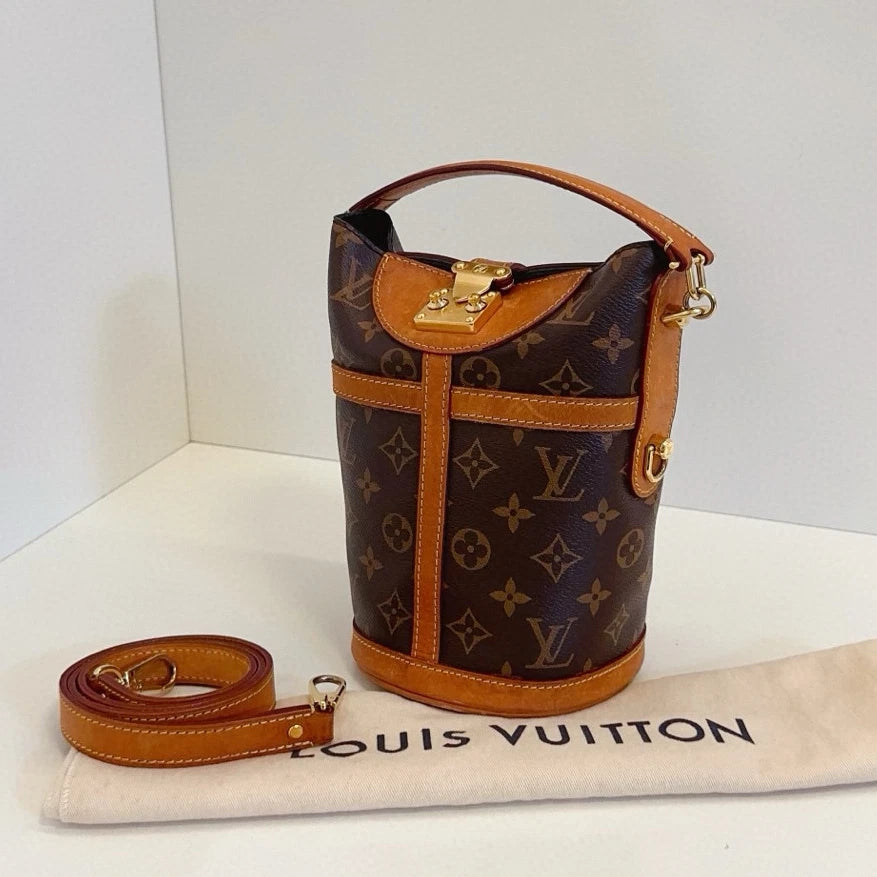 Louis Vuitton Duffle Bag Monogram Top Handle Shoulder Crossbody Brown Gold Women