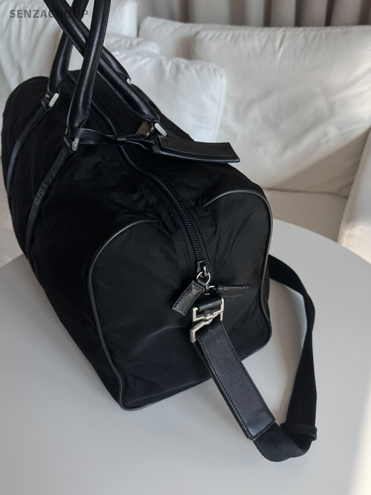 Prada Travel Bag Top Handle Shoulder Crossbody Bag Black Unisex Adults