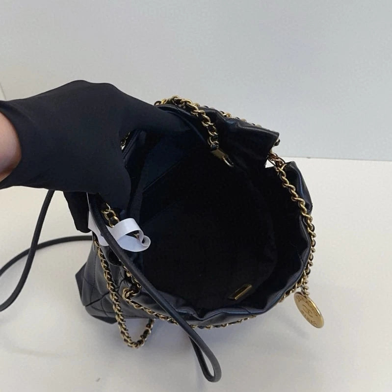 Chanel 22Bag Mini Chain Shoulder Crossbody Black Gold Women Classic