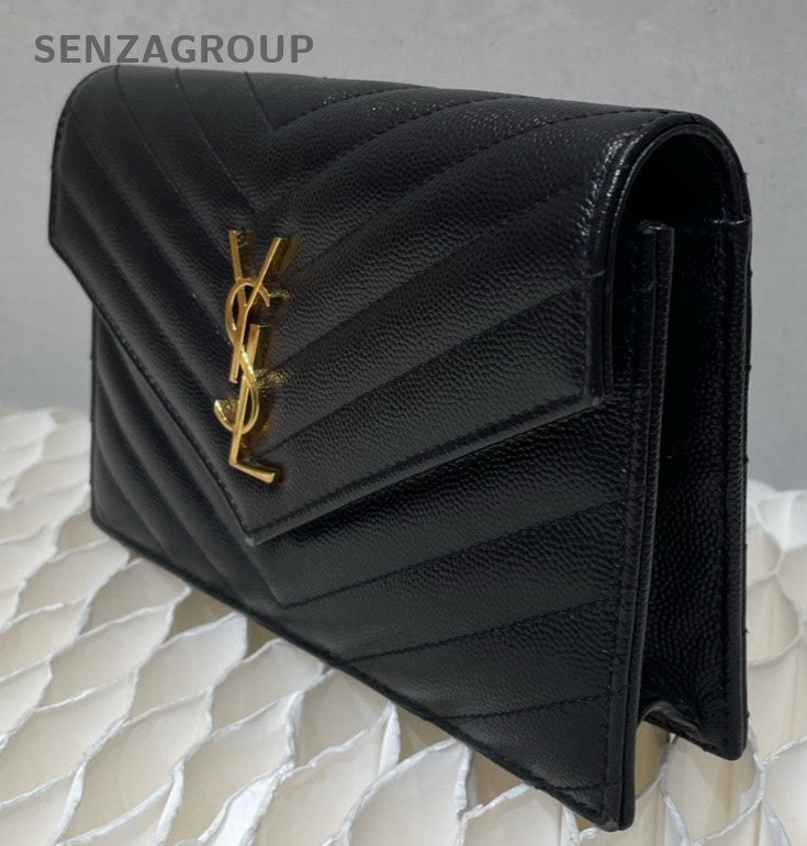 Saint Laurent Envelope Calfskin Chain Black Gold Women Classic Fashion