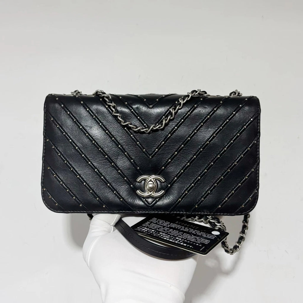 Chanel WOC Punk Chain Shoulder Bag Crossbody Black Silver Women Classic