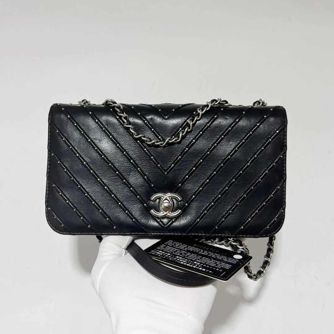 Chanel WOC Punk Chain Shoulder Bag Crossbody Black Silver Women Classic