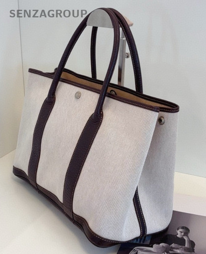 Hermes Garden Party36 Top Handle Bag Brown White Silver Women Classic