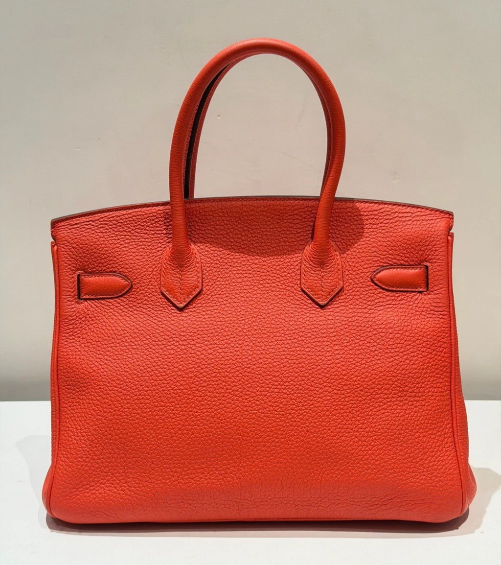 Hermes Birkin30 Top Handle Bag Red Gold Hardware Used Women Classic Fashion