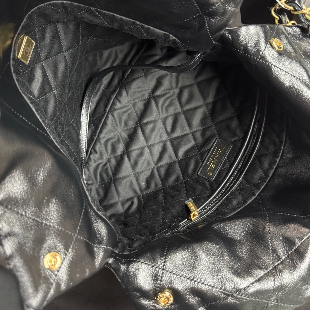 New CHANEL Calfskin 22 Small Black Gold Tote Shoulder Bag For Women