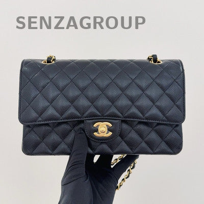 Chanel Black Caviar Leather Medium Classic Flap Bag with Chain