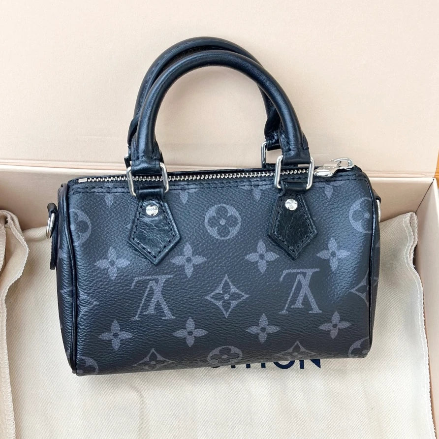 Louis Vuitton Speedy Nano Monogram Top Handle Crossbody Bag Black Women S