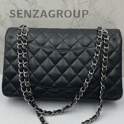 Chanel Black Silver Medium Classic Flap Bag Calfskin Quilted Chain Shoulder Bag