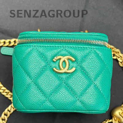 Chanel Quilted Small Box Bag with Heart Chain, Green Gold Hardware