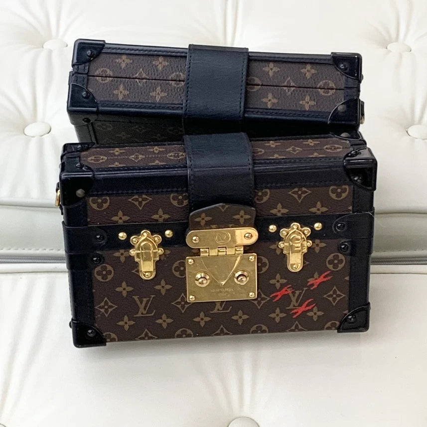 Louis Vuitton Petite Malle Calfskin Monogram Shoulder Crossbody Women Classic