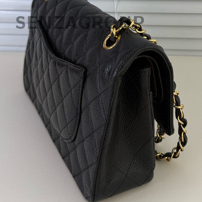 Chanel CF Medium Black Gold Chain Quilted Shoulder Crossbody Bag Women