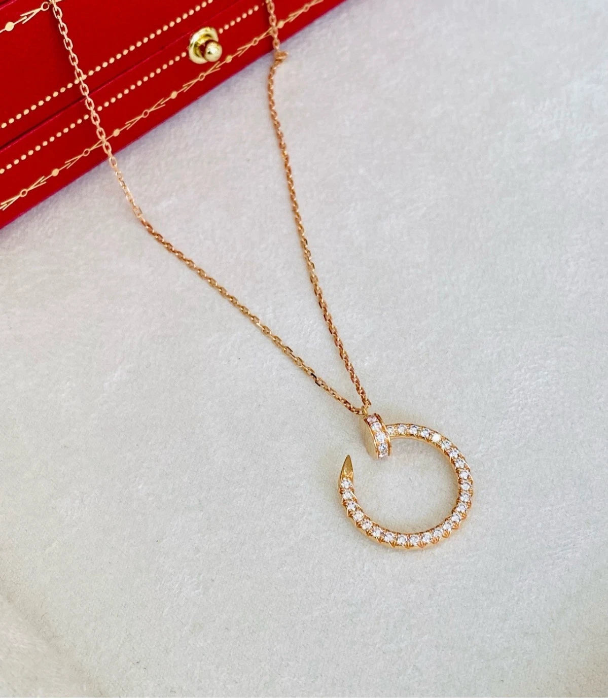 New Cartier Juste un Clou Necklace 18k Rose Gold Pavé Diamonds Pendant