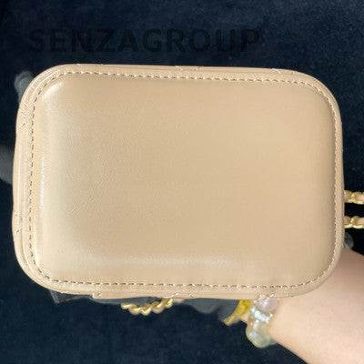 Chanel Double Gold Pearl Calfskin Mini Flap Bag Brown Quilted