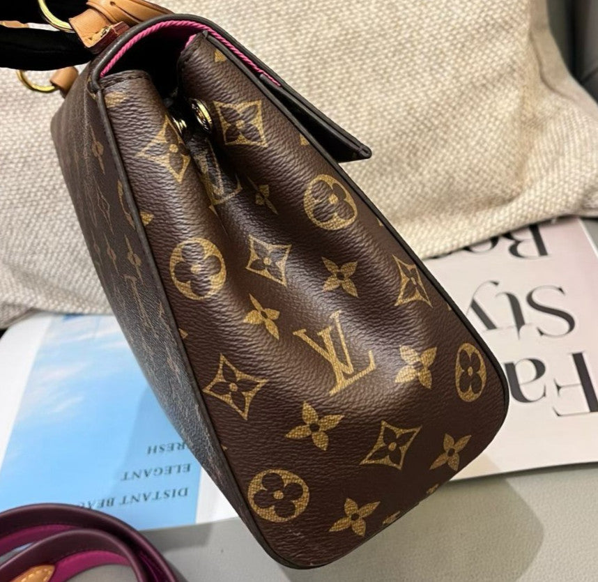 Louis Vuitton Cluny BB Monogram Top Handle Bag Crossbody Brown Red Women Classic