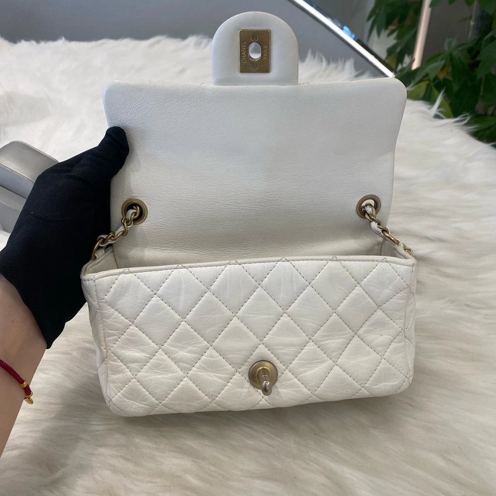 Chanel Gold Ball Mini Chain Shoulder Crossbody Bag White Gold Classic Women