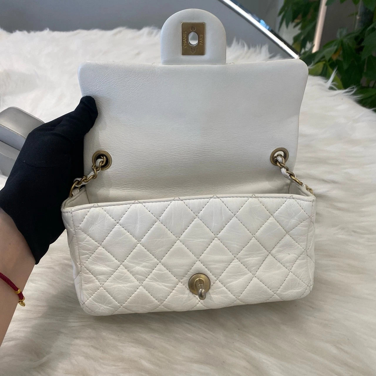 Chanel Gold Ball Mini Chain Shoulder Crossbody Bag White Gold Classic Women