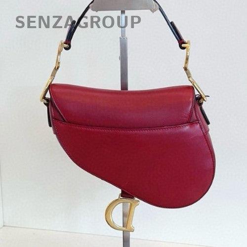 Christian Dior Saddle PM Top Handle Shoulder Bag Crossbody Red Gold Women