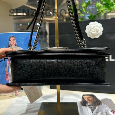 Chanel Le Boy Black Silver Chevron Chain Shoulder Crossbody Bag