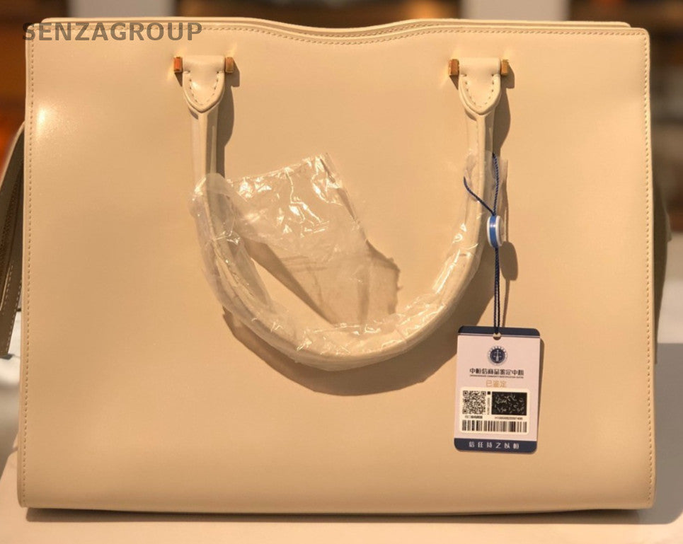 Saint Laurent Uptown BOX MM Top Handle Bag White Gold Used Women Classic