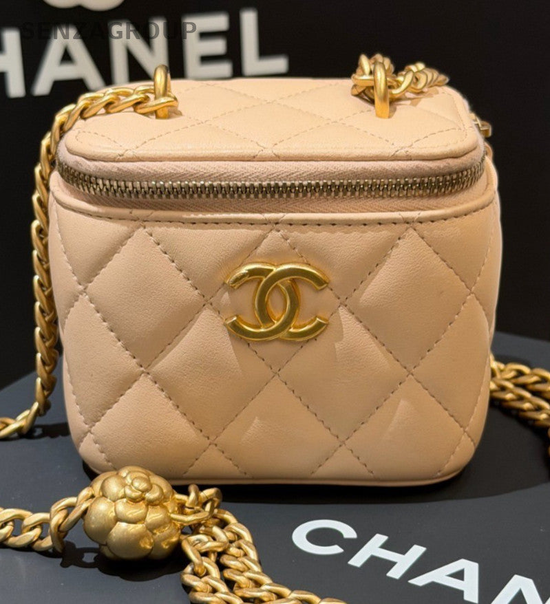 Chanel Diamond Chain Lambskin Box Crossbody Pink Gold Women Classic Fashion