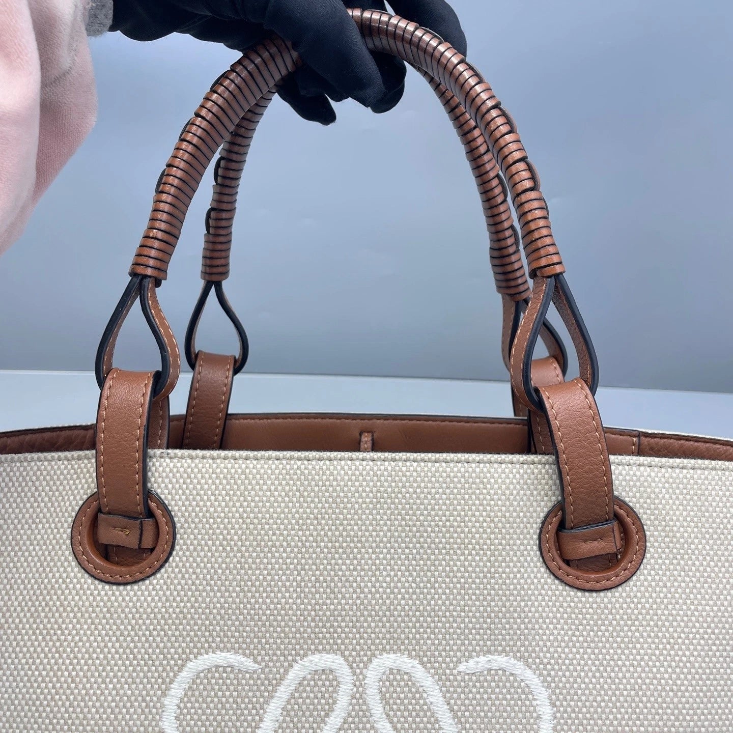LOEWE Canvas Brown Leather Tote Bag For Women