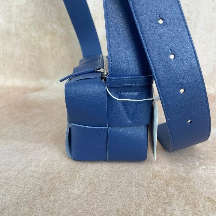 Bottega Veneta Brick Cassette 10-grid Navy Woven Shoulder Bag for Women