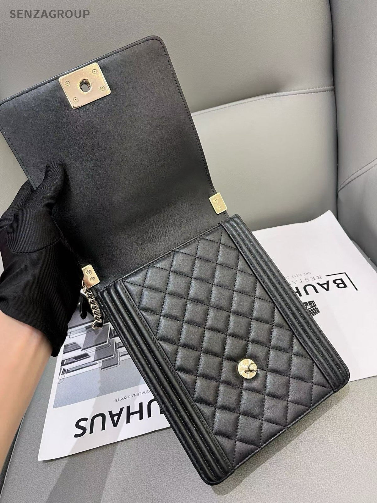 CHANEL Leboy Lambskin Chain Shoulder bag Crossbody Black Gold Women
