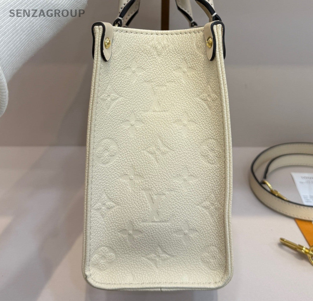 Louis Vuitton OnTheGo PM Monogram Tote Handbag Crossbody White Gold Women