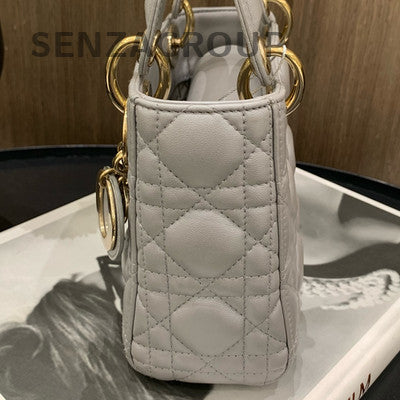Dior Lady Dior Gray Gold Chain Crossbody Handbag Cannage Classic