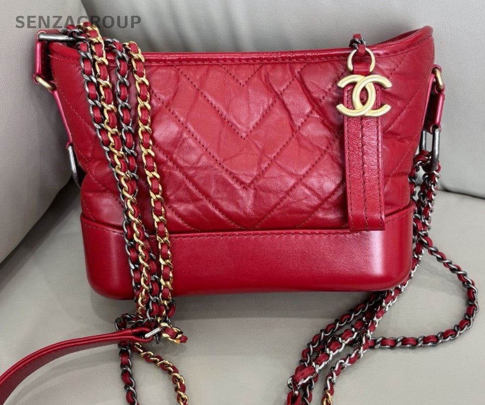 Chanel Gabrielle PM Quilted Leather Hobo Shoulder Crossbody Bag Deep Red Women