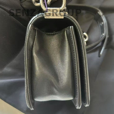 Chanel Le Boy Small V-Stitch Lizard Skin Black Silver Chain Shoulder Bag