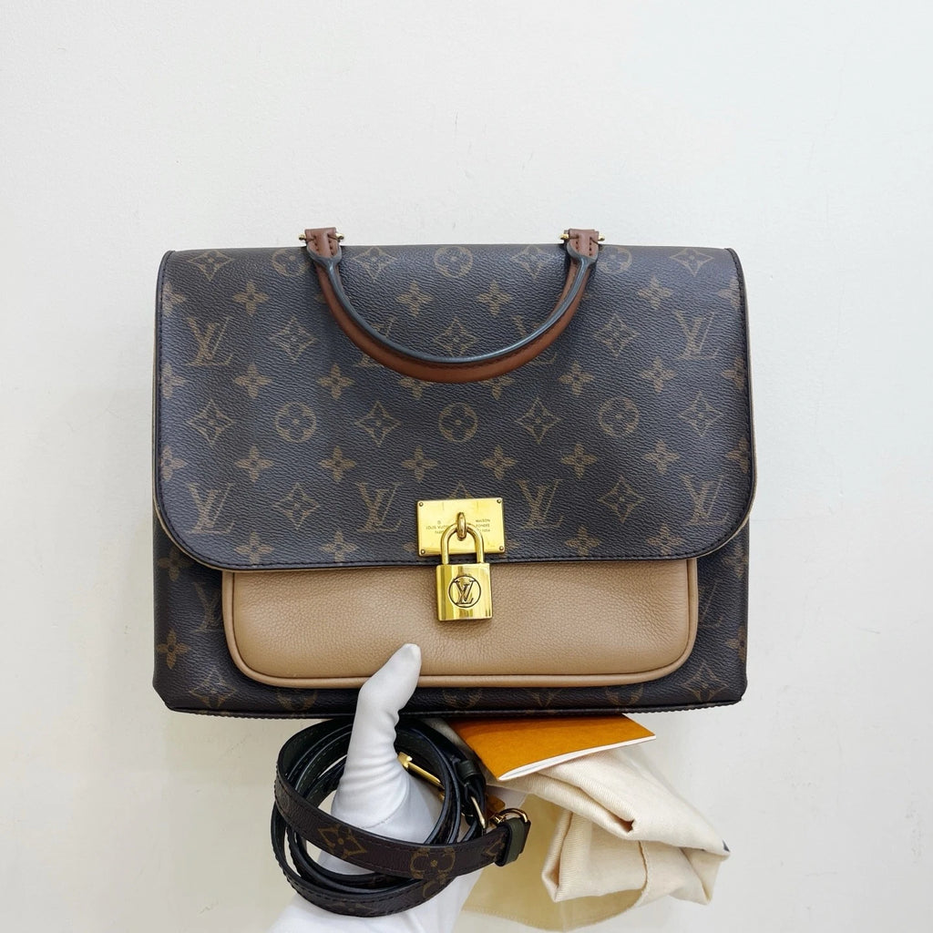 Louis Vuitton Marignan Monogram Top Handle Crossbody Bag Brown Gold Women
