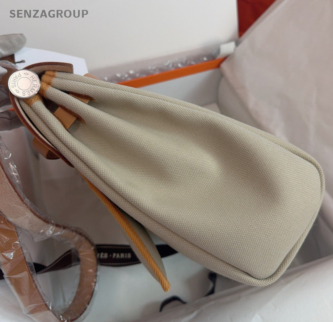 Hermes Herbag31 Top Handle Shoulder Crossbody White Brown Silver Women Classic