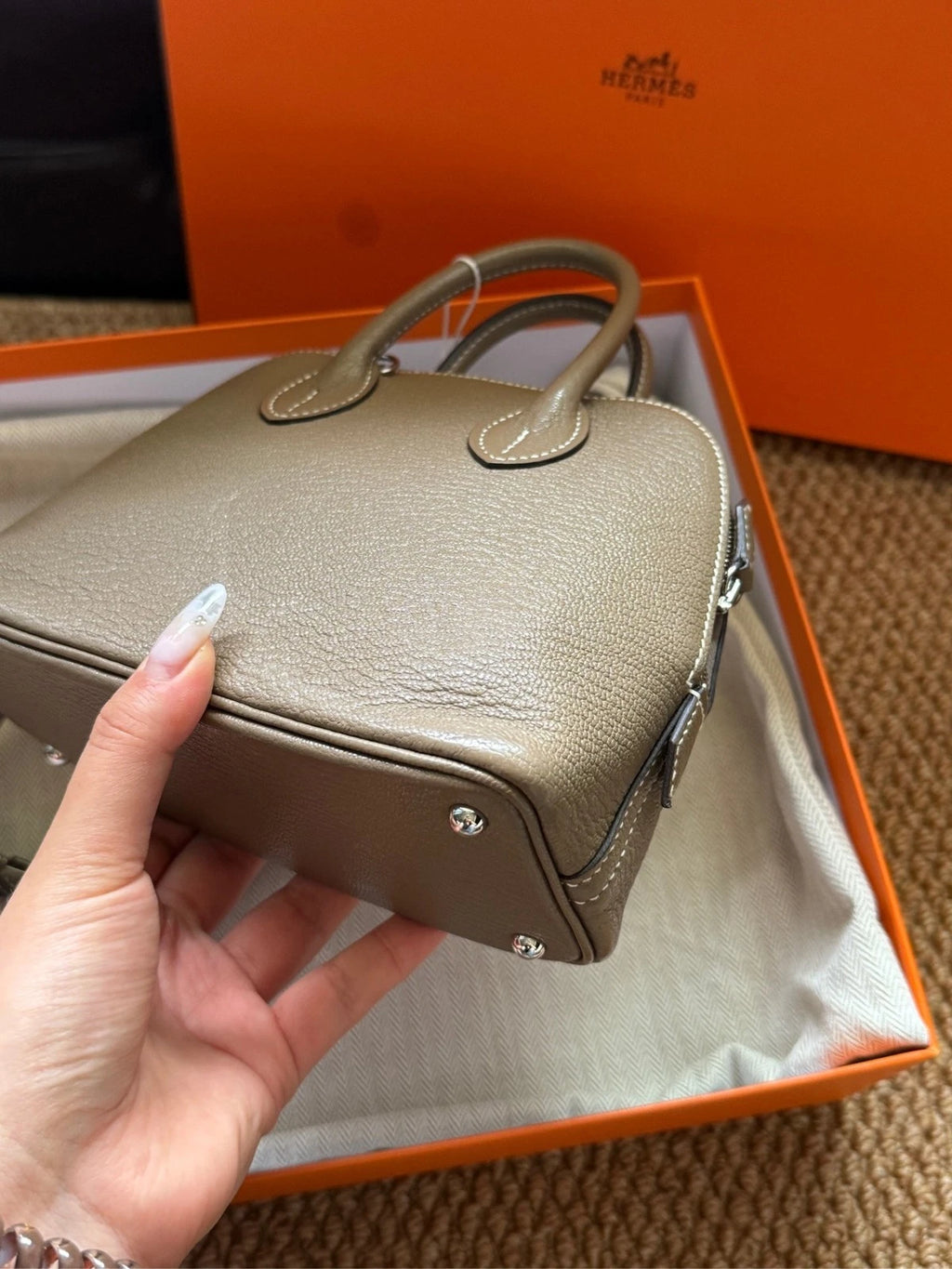 Hermes Bolide Mini Gray Leather Top Handle Bag For Women