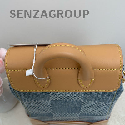 Louis Vuitton Denim Checkerboard Backpack Blue Gold Buckle Classic Fashion Women
