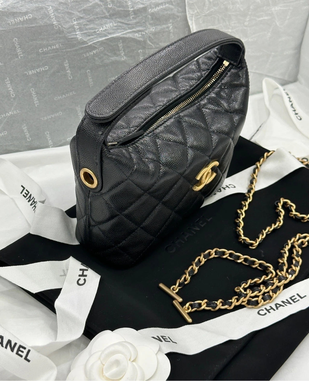 Chanel Vanity Black Gold Crossbody Handbag Excellent