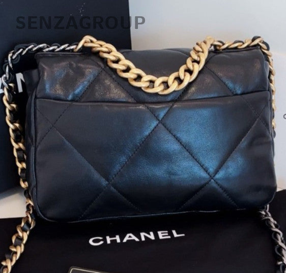 Chanel 19Bag PM Chain Shoulder Bag Crossbody Black Gold Women Classic Diamond