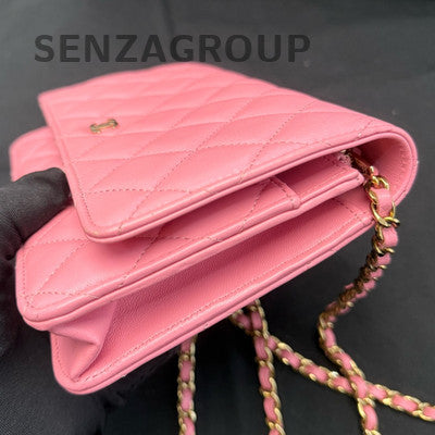 Chanel Quilted WOC Chain Shoulder Crossbody Bag Pink Gold Classic