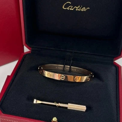 Cartier Love Classic 6.1mm Bangle Bracelet 18k Rose Gold Double Screw Size16