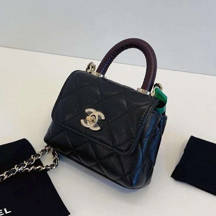 New Chanel Coco Handle Nano Calfskin Top Handle Chain Crossbody Black GHW