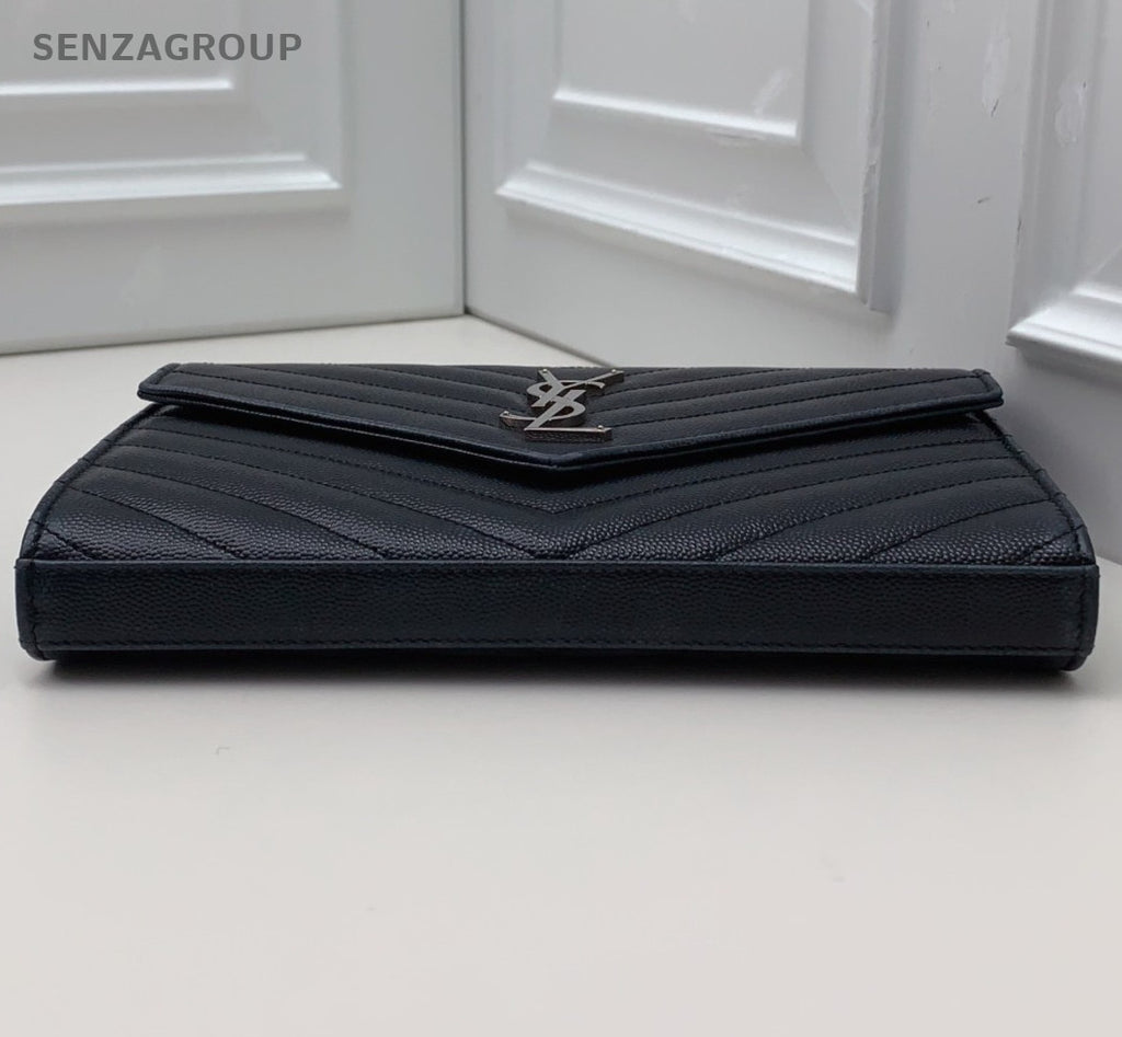 Saint Laurent Envelope MM Chain Calfskin Crossbody Black Silver Women Classic