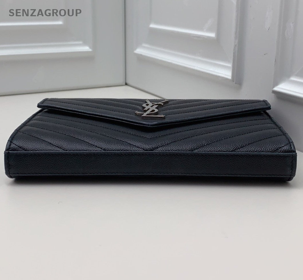 Saint Laurent Envelope MM Chain Calfskin Crossbody Black Silver Women Classic