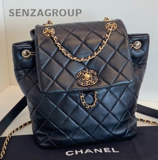 Chanel 24P Chain Backpack  Black Gold Diamond Used Women Classic