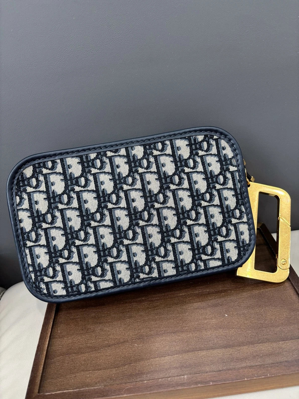 Christian Dior Monogram Blue Shoulder Crossbody Bag Gold Hardware Women