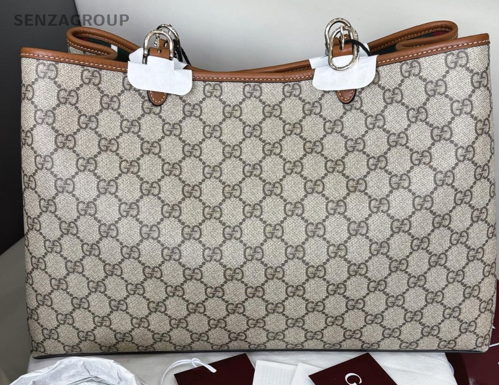 Gucci Emblem GM Shoulder Tote Bag Gray Women Brand New