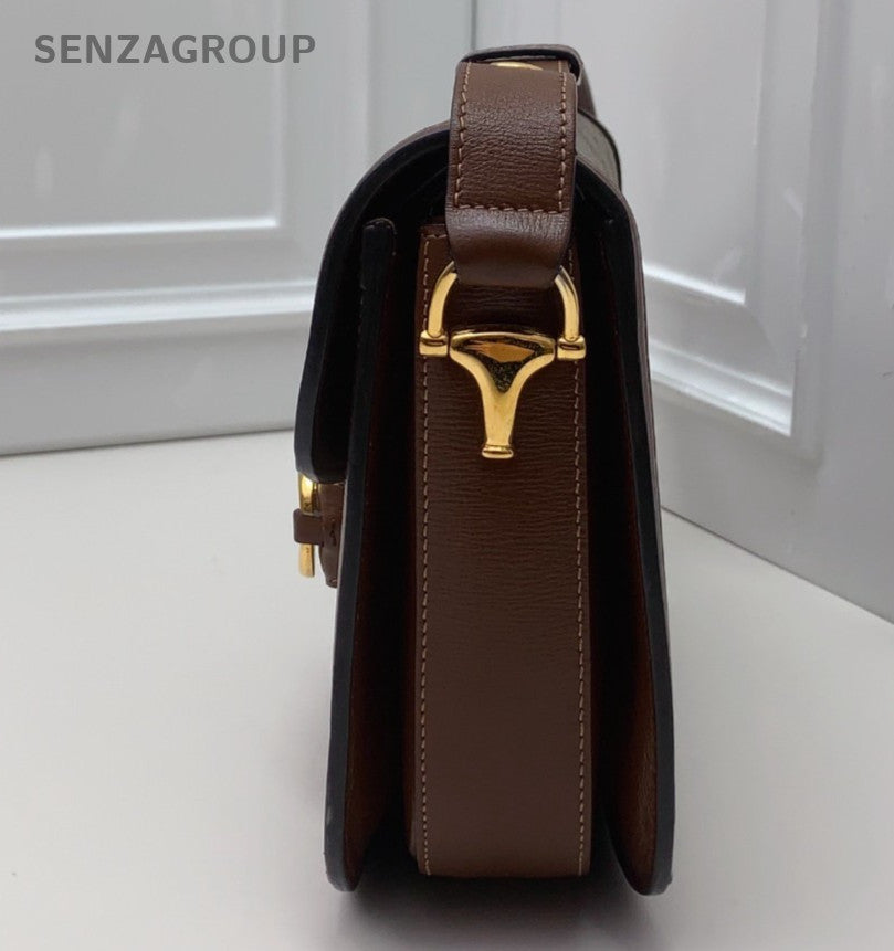 Gucci Horsebit1955 MM Ophidia Saddle Shoulder Bag Brown Gold Women Classic