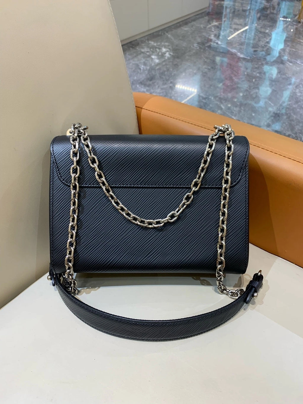 Louis Vuitton Black Medium Twist Calfskin Chain Shoulder Crossbody Women