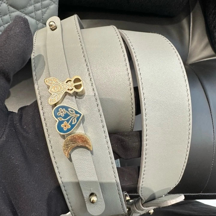 Dior Lady Dior Gold Gray Crossbody Top Handle Excellent